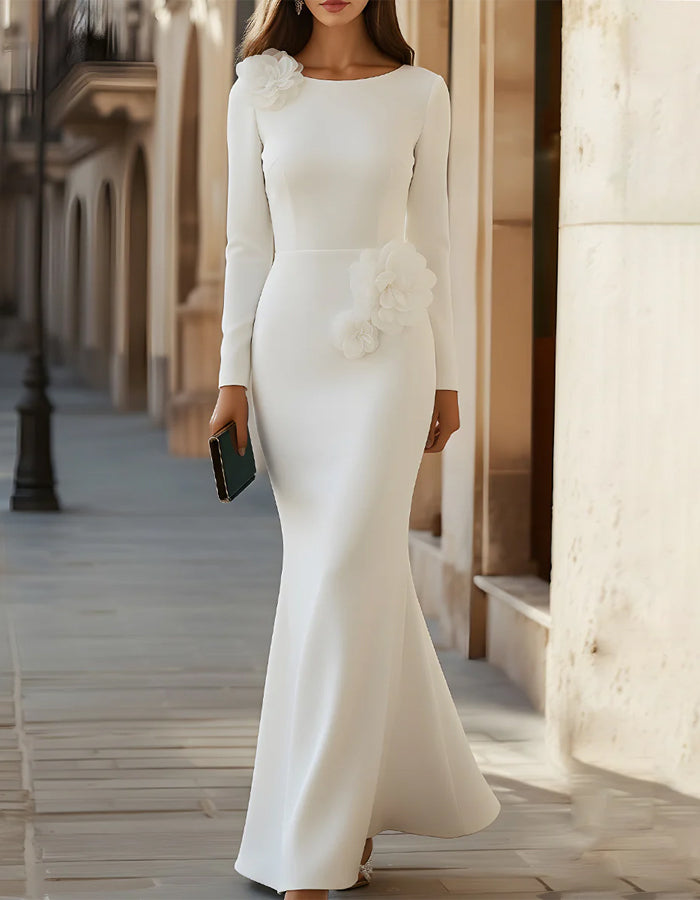 White 3d Floral Long Sleeved Top Maxi Dress