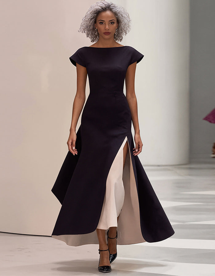 Elegante Vestido Midi Color Block con Aberturas