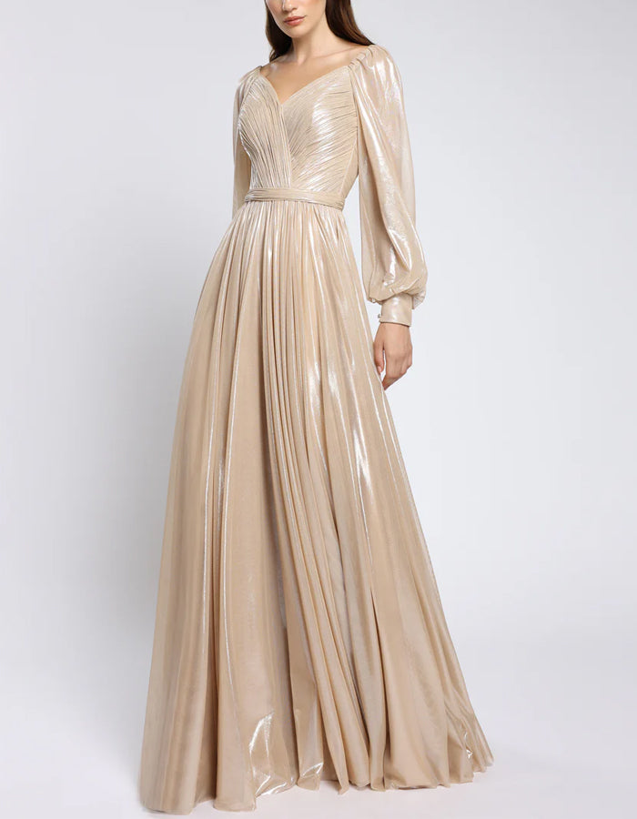 Light Gold Metallic Tulle Long Maxi Dress