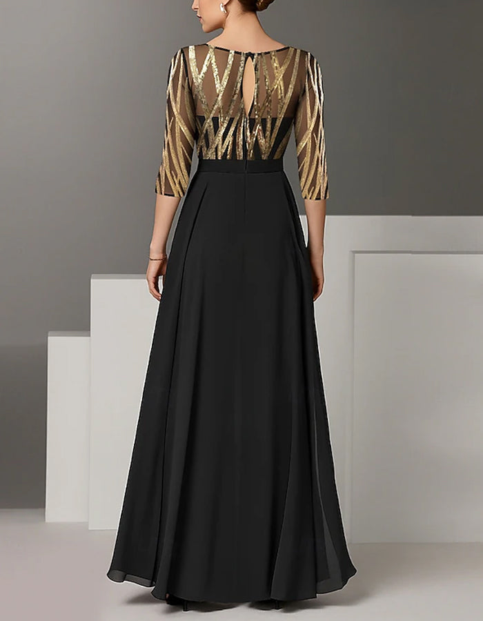 Black And Gold Color Blocked Chiffon Jumpsuit