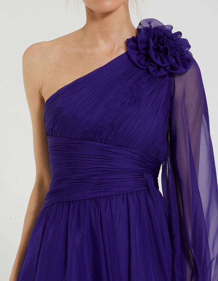 Purple A-line One Shoulder Chiffon  Maxi Dress