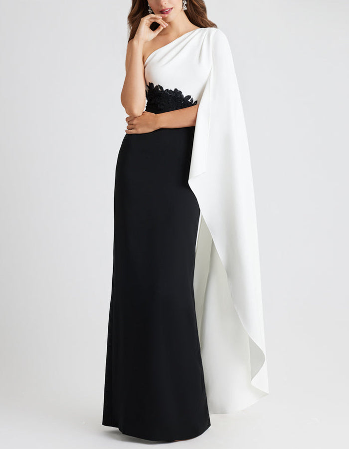 Black And White Colorblock One Shoulder Maxi Dress