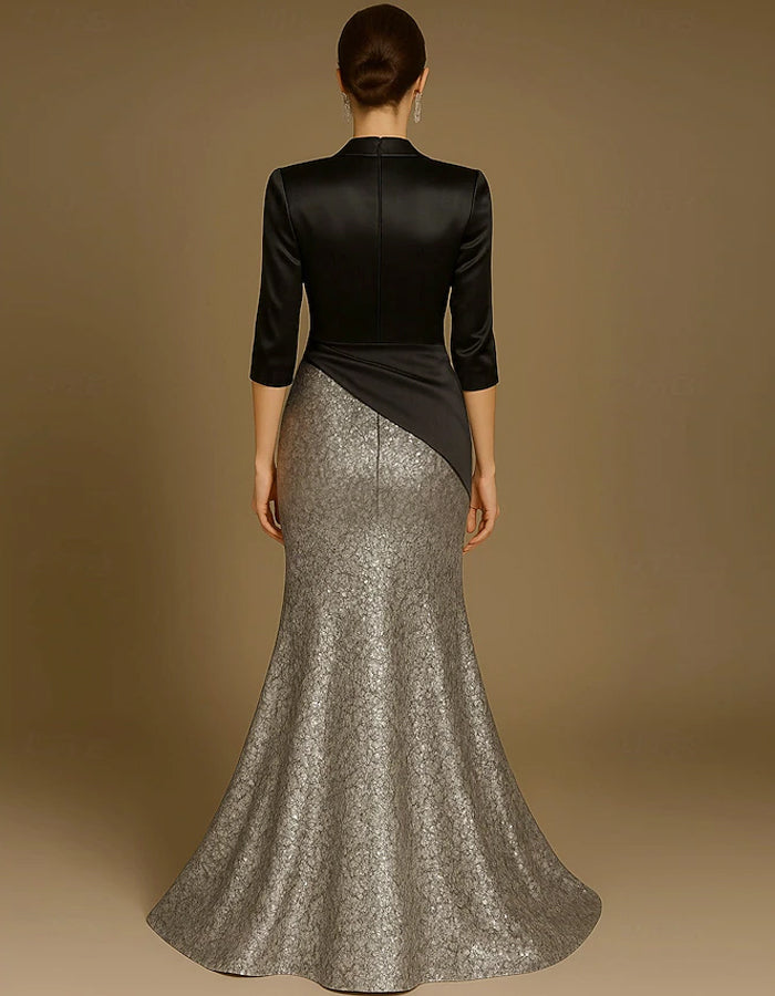 Solid Color V-neck Satin Sequins Maxi Dress