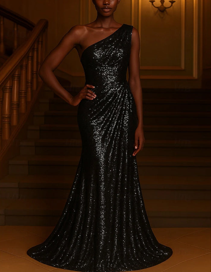 Sequined One shoulder Tights Maxi Dress