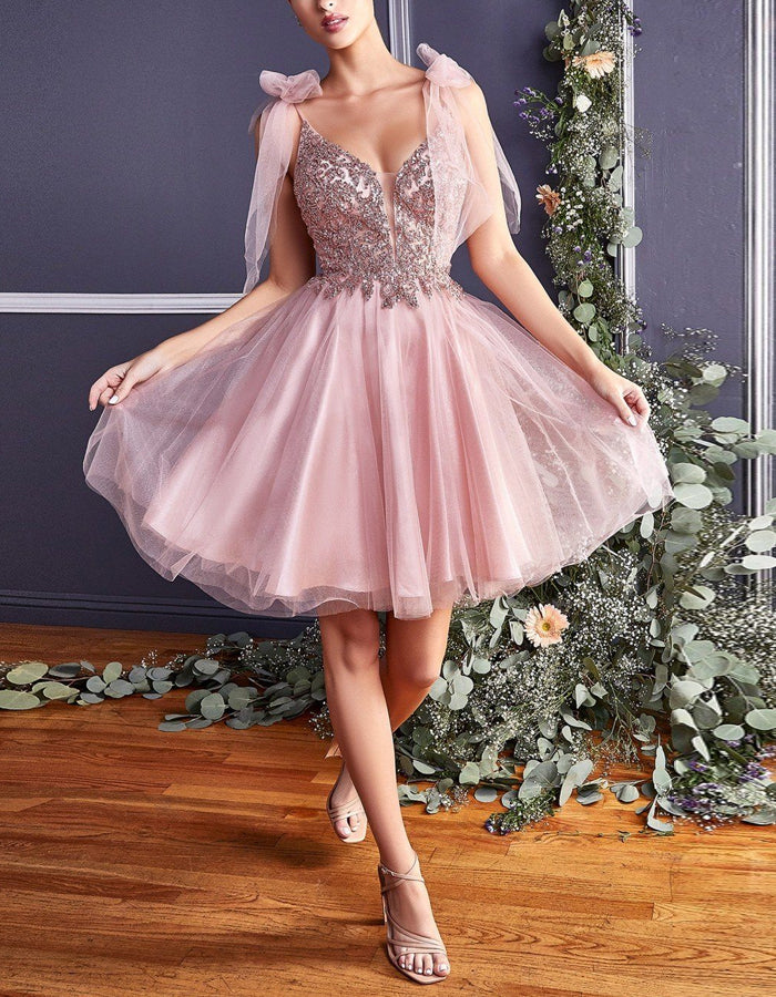 Solid Color Suspender Mesh Rhinestone A-Line Mini Dress