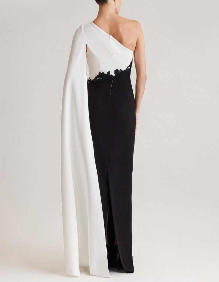 Black And White Colorblock One Shoulder Maxi Dress