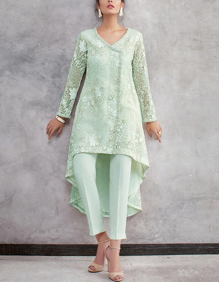 V-neck Lace Top And Chiffon Trousers Suit