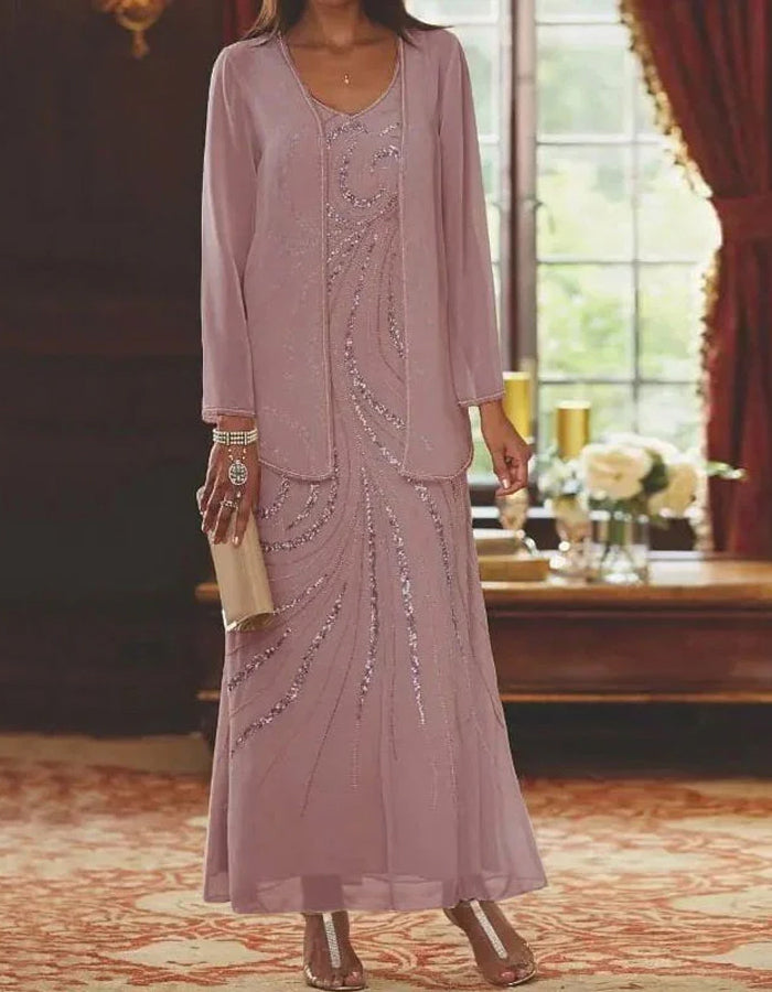Sophisticated Lace Gown with Illusion Sleeves and Sequin Embellishments
