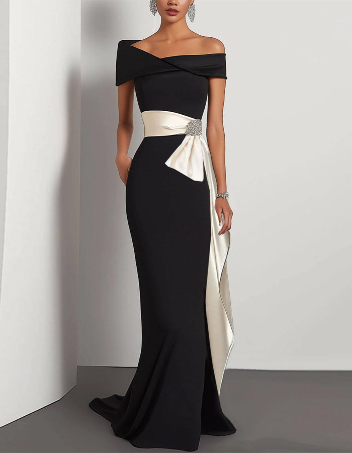 Black And White Off The Shoulder Maxi Dress