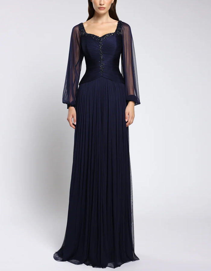 Dark Blue Chiffon Evening Dress Maxi Dress
