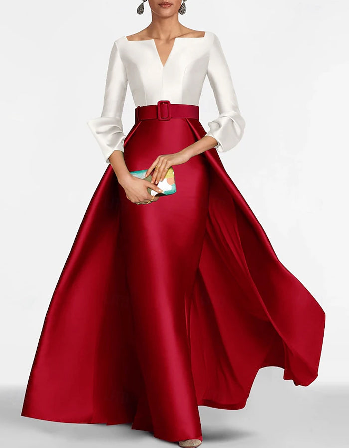 Red Slim Fit Satin Slit Maxi Dress