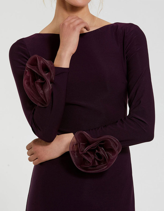 Brown Rose Cuffs Long Sleeves Tights Maxi Dress