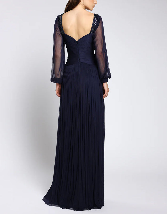 Dark Blue Chiffon Evening Dress Maxi Dress