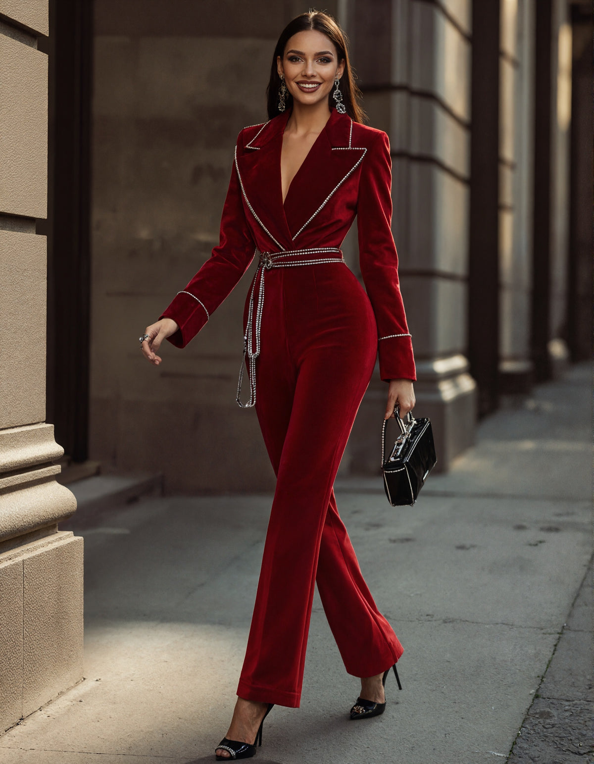 Red Velvet Long Sleeve Jumpsuit