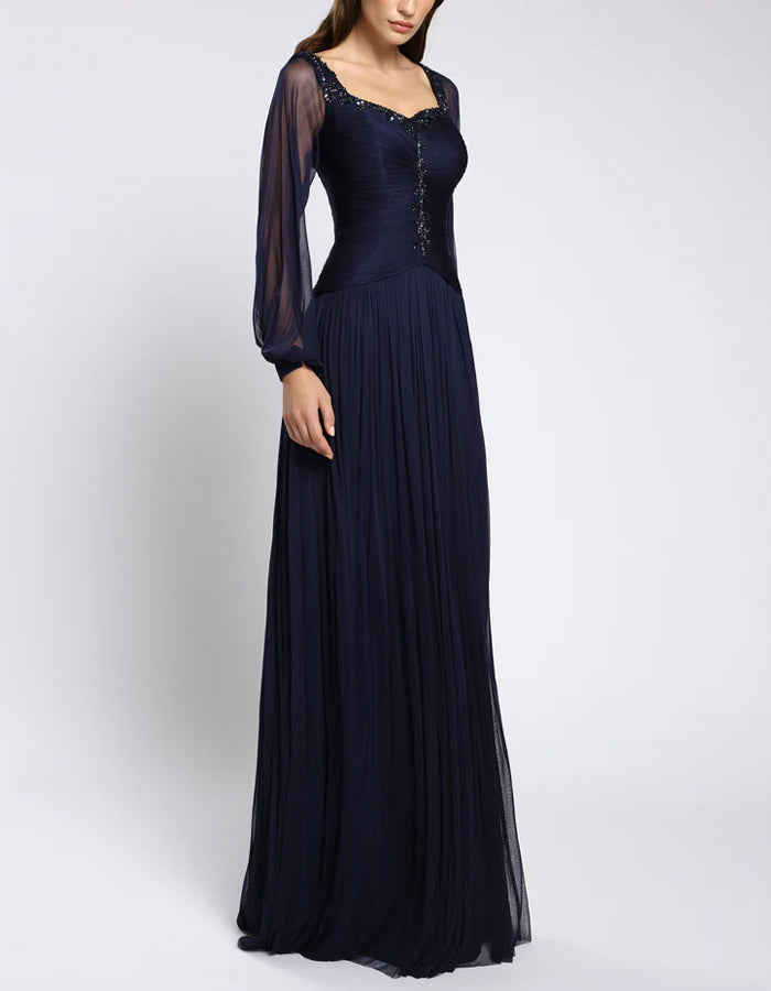 Dark Blue Chiffon Evening Dress Maxi Dress
