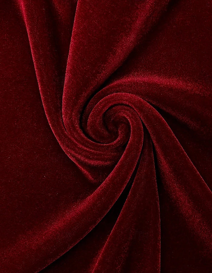 Red A-line Velvet Long Sleeved Pleated Maxi Dress