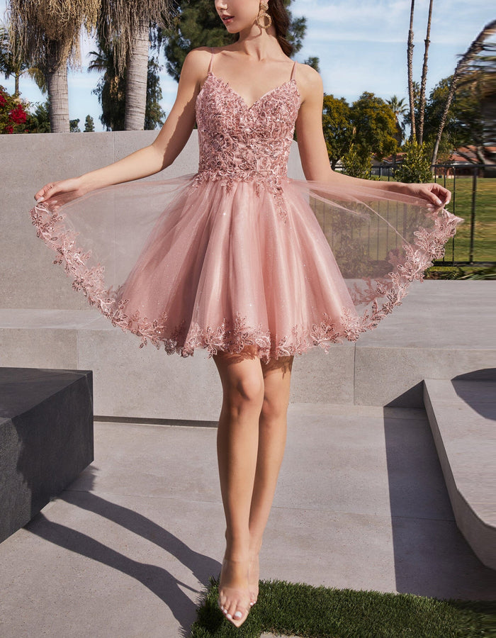 Solid Color Lace Sequined Slip Mini Dress
