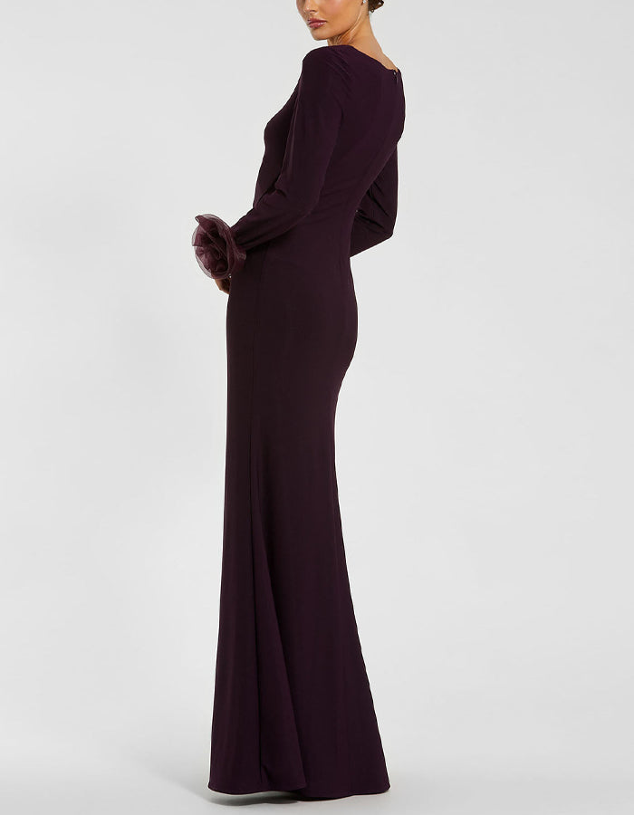 Brown Rose Cuffs Long Sleeves Tights Maxi Dress