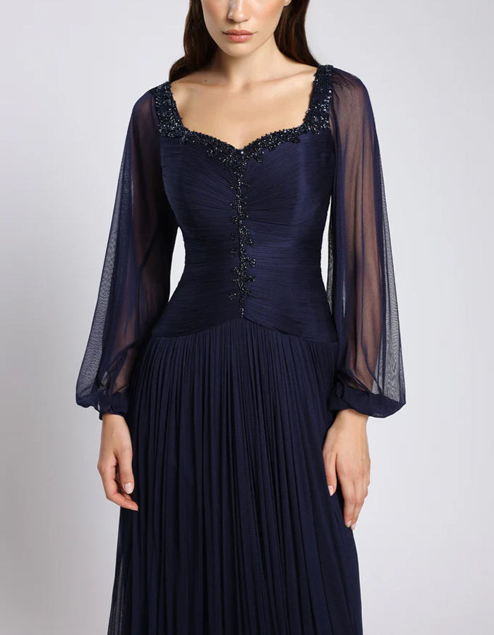 Dark Blue Chiffon Evening Dress Maxi Dress