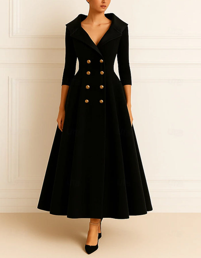 Red A-line Velvet Long Sleeved Pleated Maxi Dress