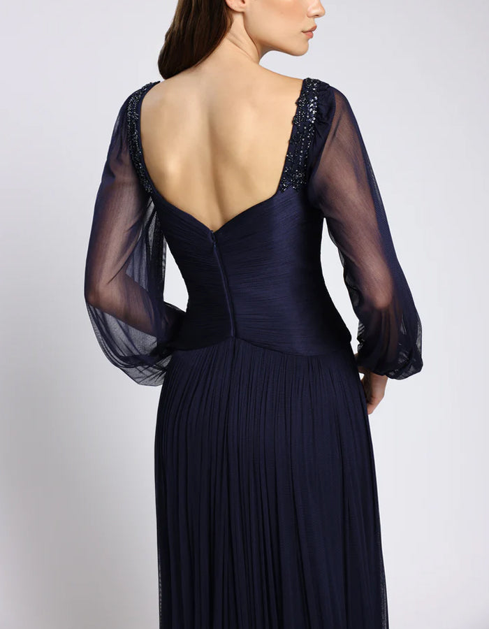 Dark Blue Chiffon Evening Dress Maxi Dress