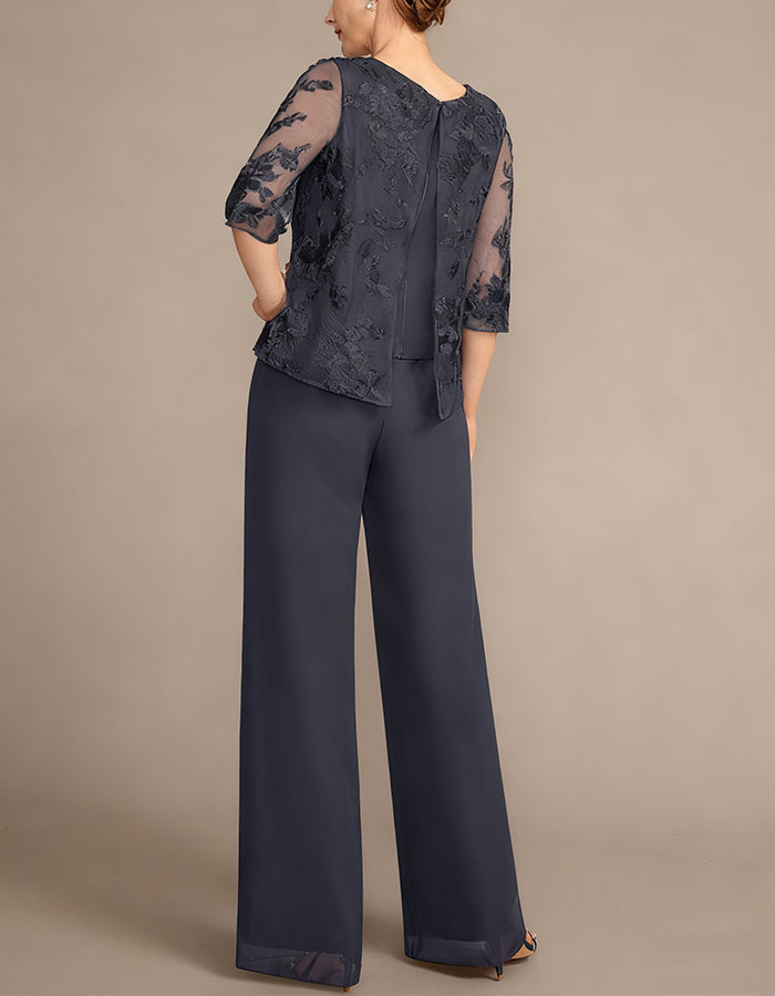 Gray Lace Chiffon 2-Piece Suit