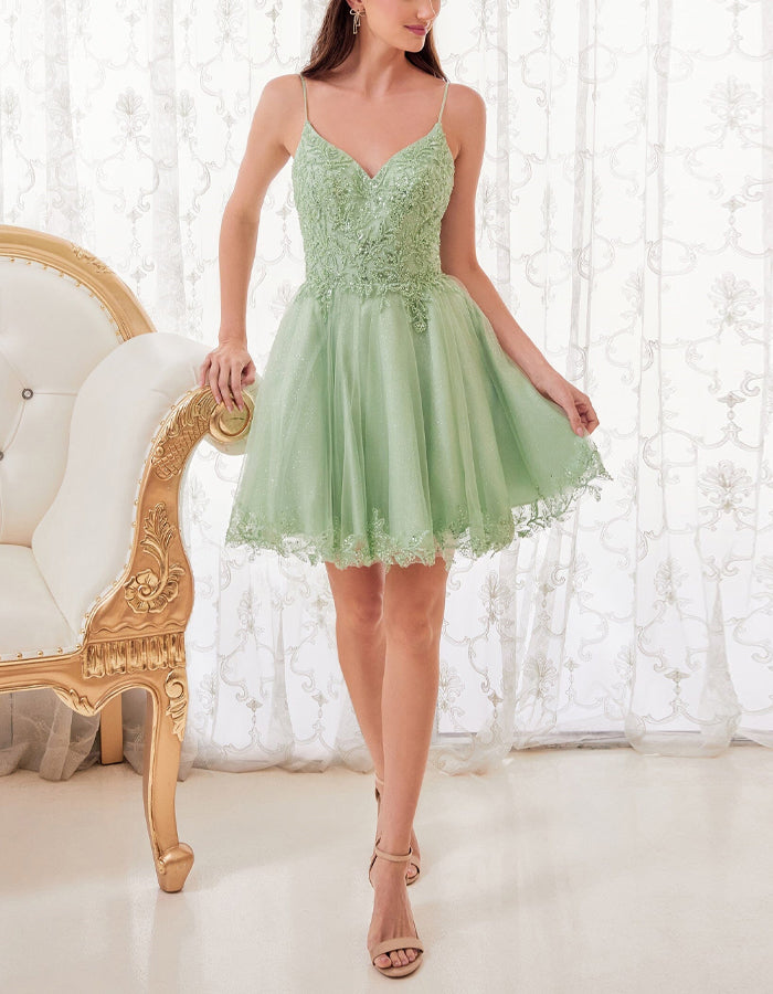 Solid Color Lace Sequined Slip Mini Dress