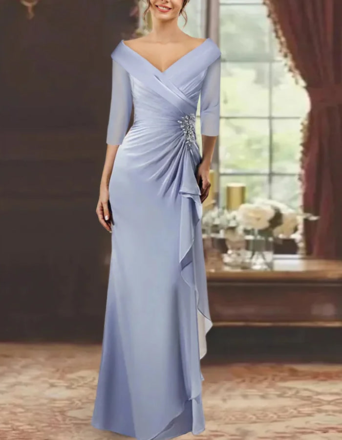 Solid Color Fishtail Asymmetric Pleated Maxi Dress
