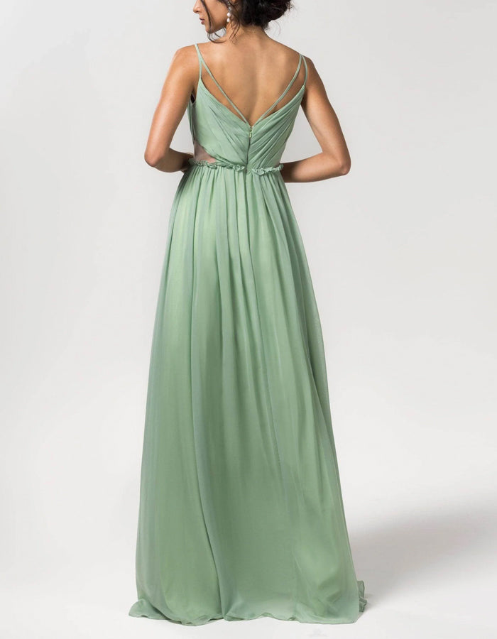 Light Green A-line Floor-length Chiffon Bridesmaid Dress