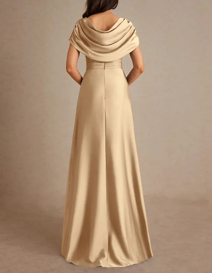 Champagne Silk Short Sleeves  Maxi Dress