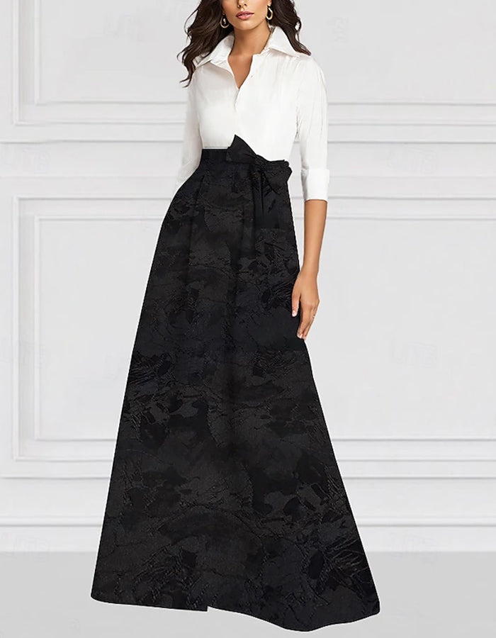 A-line Mother Of The Bride Elegant Vintage Shirt Collar Floor Length Maxi Dress