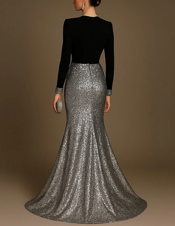 Black Mermaid V-neck Sequins Maxi Dress