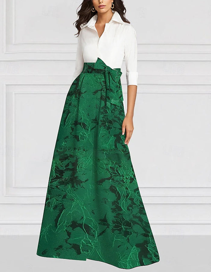 A-line Mother Of The Bride Elegant Vintage Shirt Collar Floor Length Maxi Dress