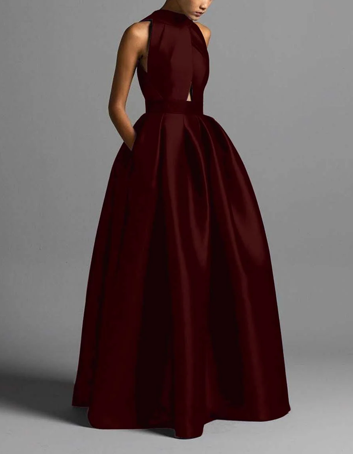High Neckline Satin Maxi Dress