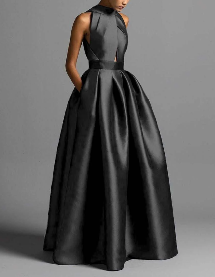 High Neckline Satin Maxi Dress