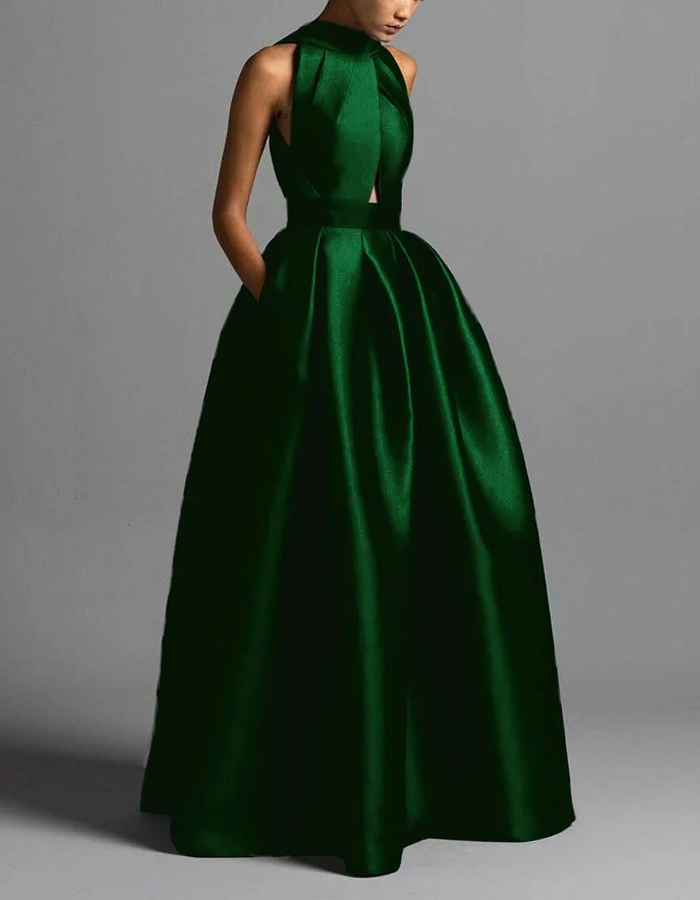 High Neckline Satin Maxi Dress