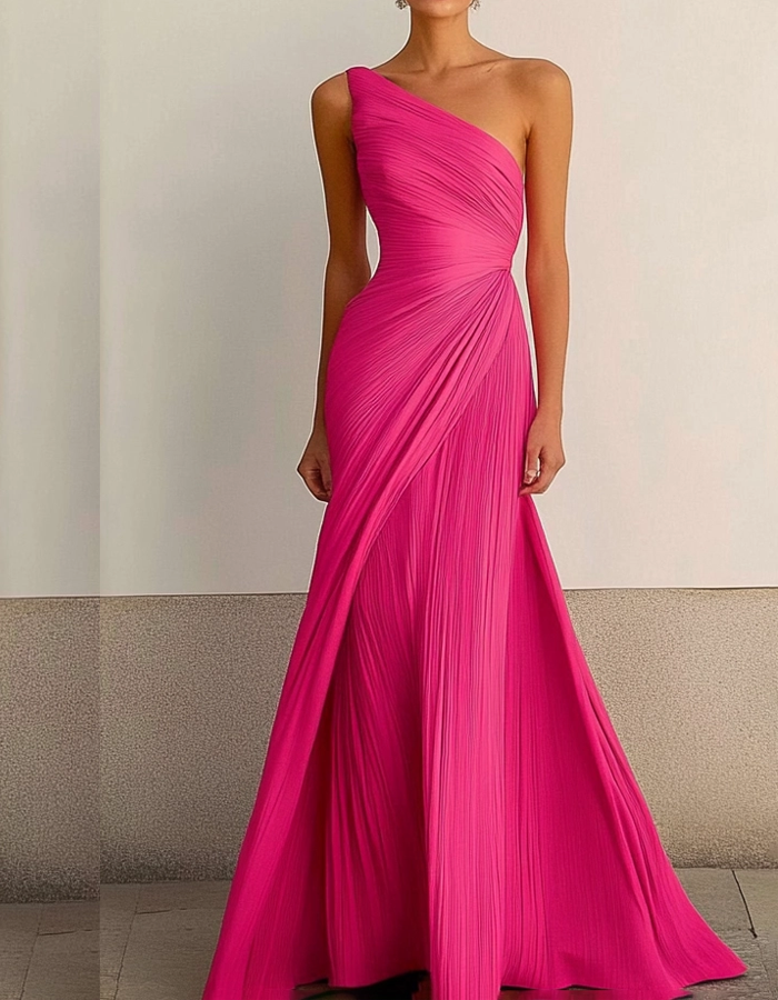 Red One-Shoulder Formal Maxi Dress