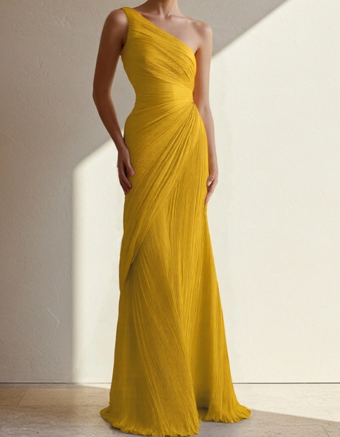 Red One-Shoulder Formal Maxi Dress