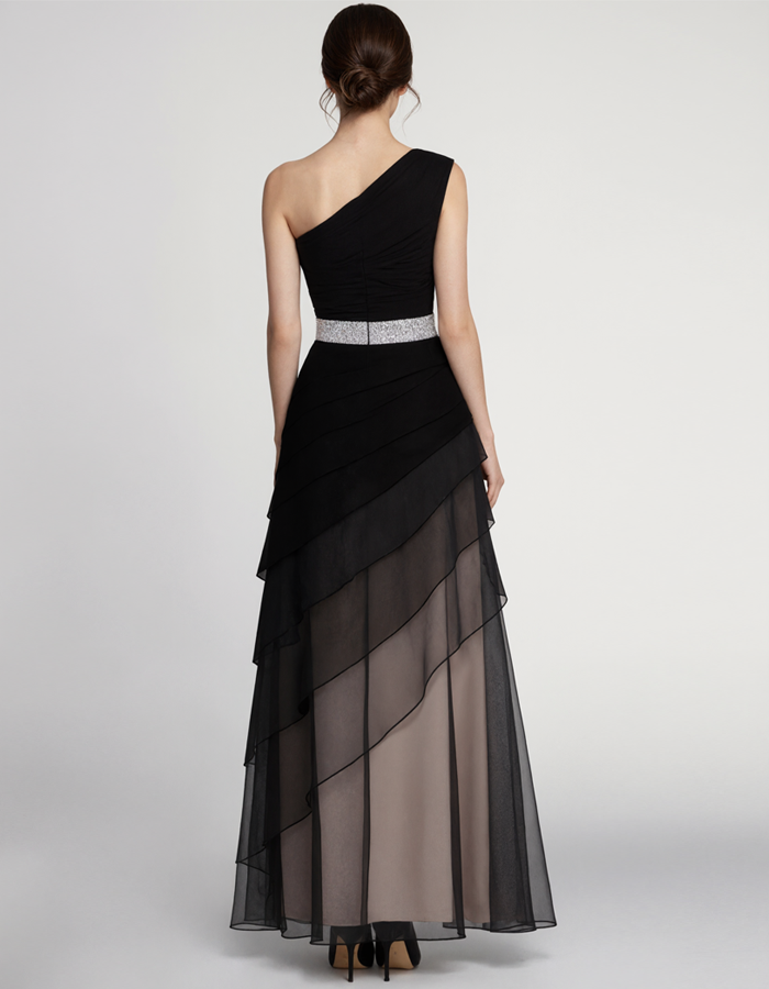 Chiffon One-Shoulder Floor-Length Maxi Dress