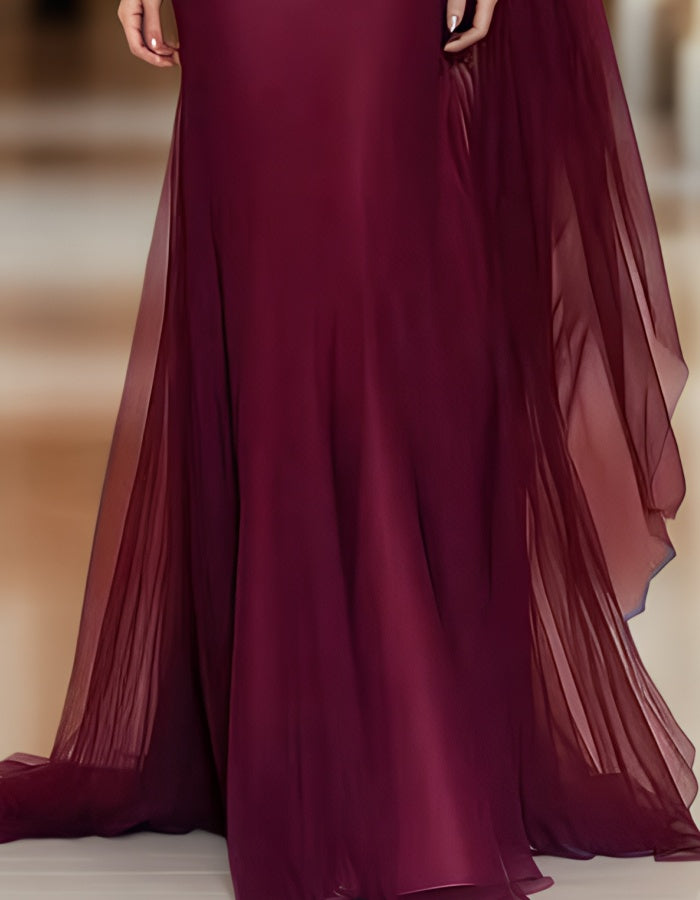 Red Off Shoulder Tulle Maxi Dress