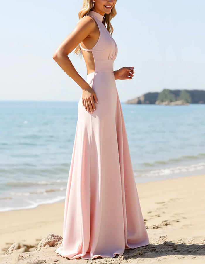 Halter rosa claro con mangas desmontables