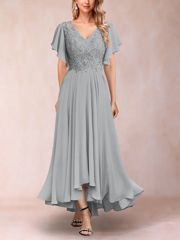A-line V-neck Short Sleeved Chiffon Maxi Dress – Alizua