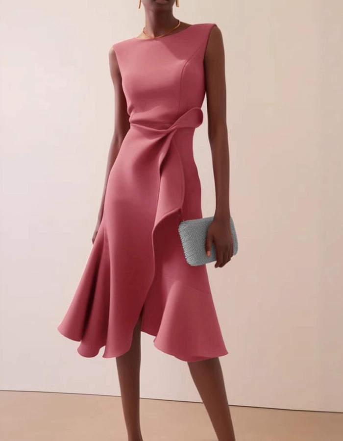 Round Neck Sleeveless Elegant Midi Dress