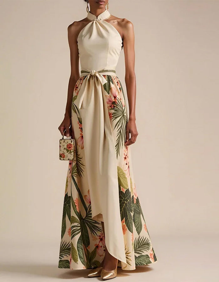 Halter Neck Floral Sleeveless Maxi Dress