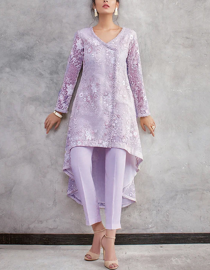 V-neck Lace Top And Chiffon Trousers Suit