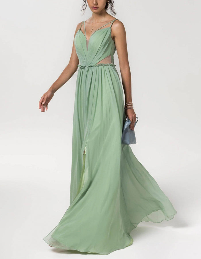 Light Green A-line Floor-length Chiffon Bridesmaid Dress