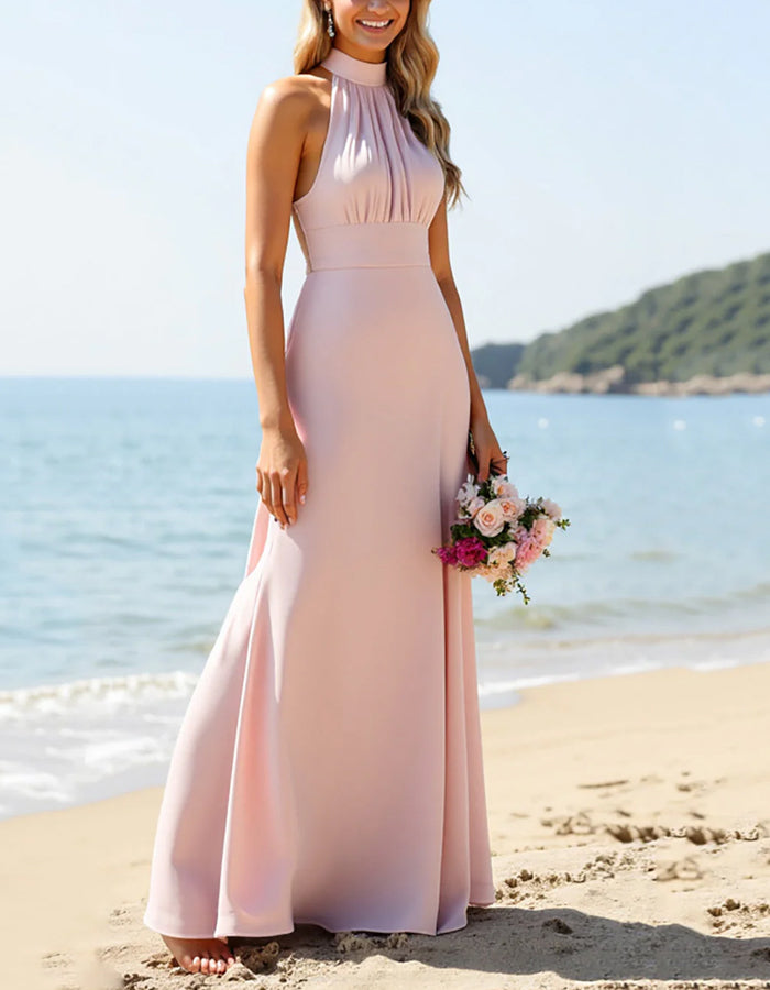 Light Pink Halter Neck Detachable Sleeves