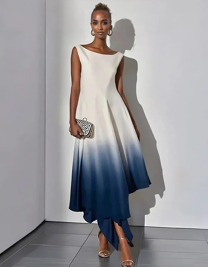 Elegant Ombre Satin Gown with Asymmetrical Hemline