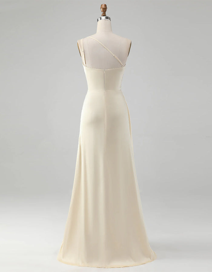 Light Yellow One Shoulder Slit Maxi Dress
