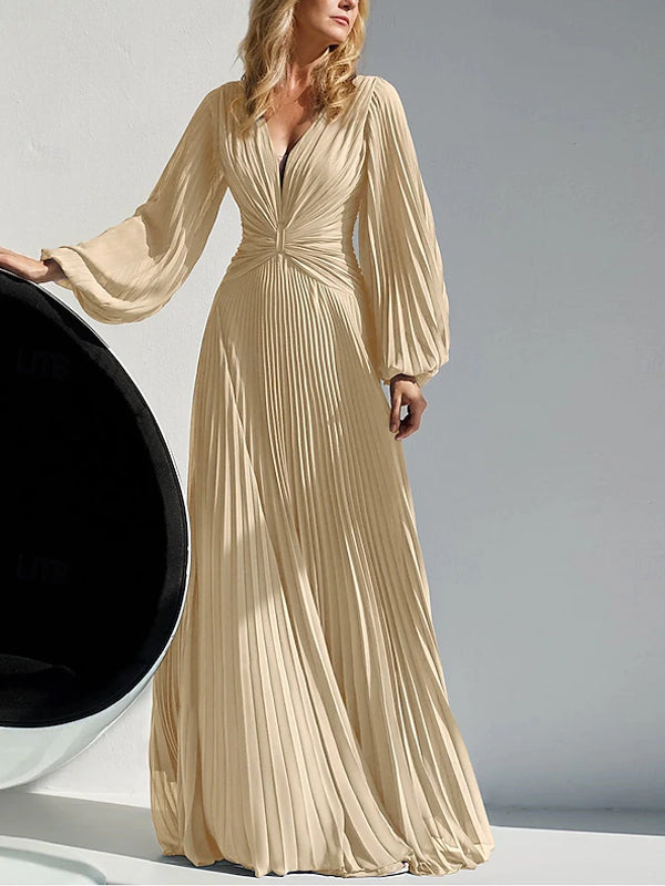 A-line Mother of the Bride V-neck Floor-length Chiffon Long Sleeves Ma – Alizua